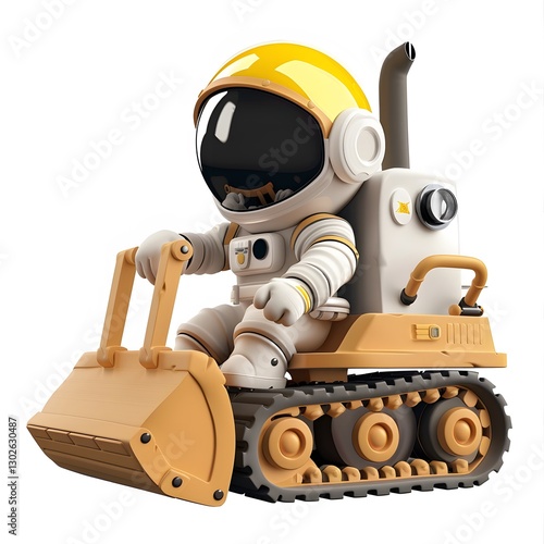 Astronaut Operating Construction Vehicle in Outer Space Setting