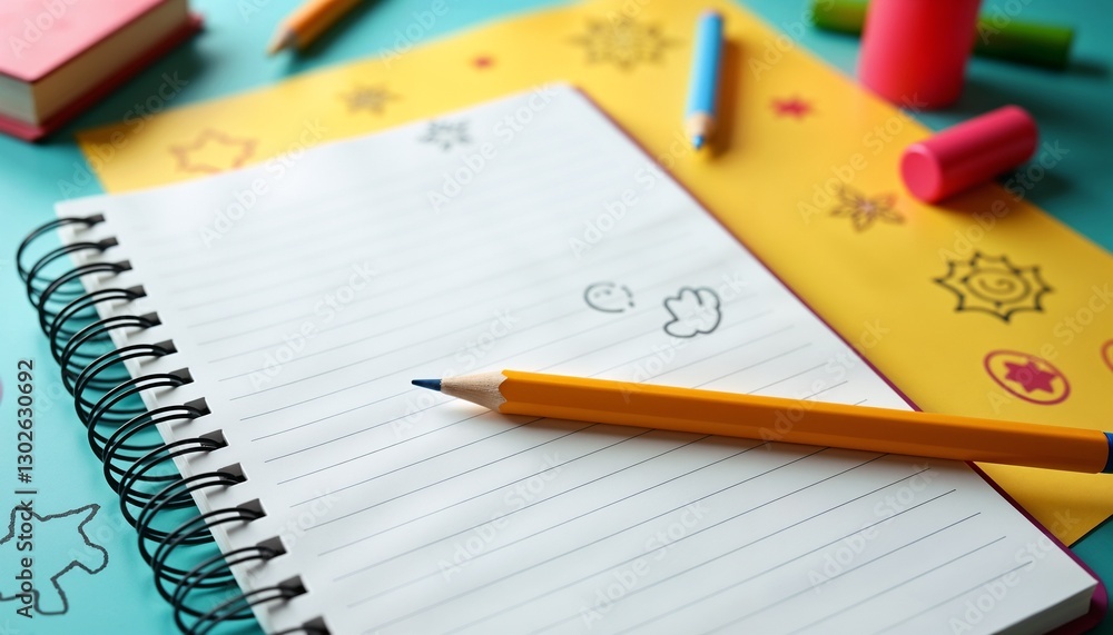 Open planner with a pencil on top Open planner with a pencil on top