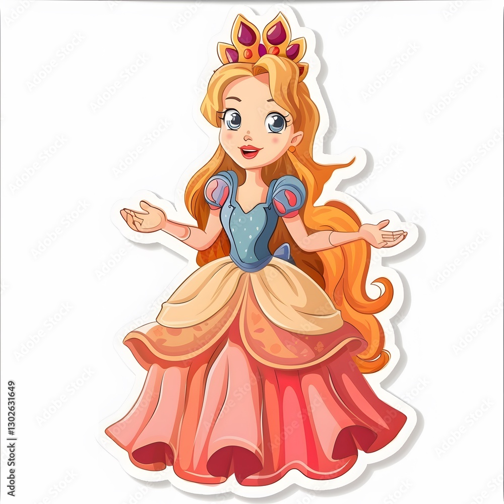 Animated Princess Character with Long Hair and Colorful Dress Animated Princess Character with Long Hair and Colorful Dress