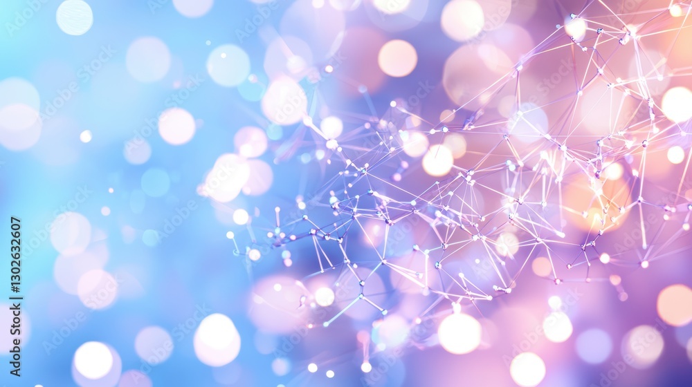 Abstract bokeh and geometric network on blurred purple and blue background Abstract bokeh and geometric network on blurred purple and blue background
