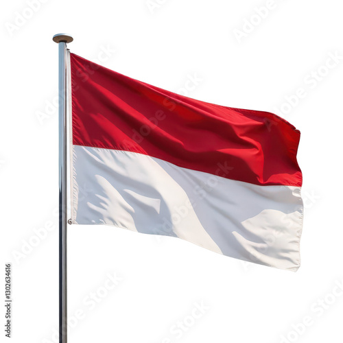 Waving red and white flag with transparent background