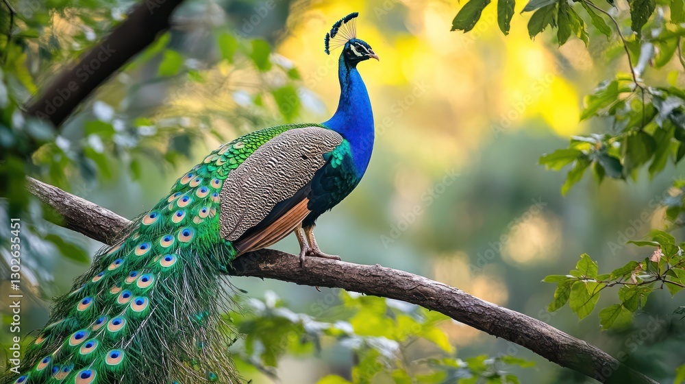 Obraz premium Majestic peacock perched on a tree branch. (10)