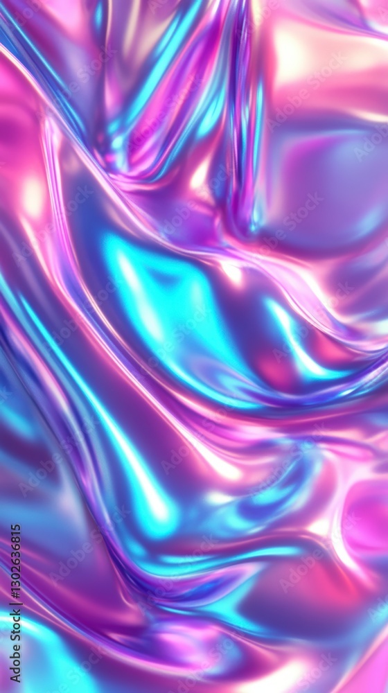Obraz premium Shiny iridescent fabric with smooth holographic reflections