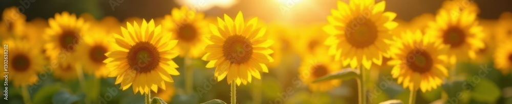 Shining sunflowers in a field of heart-shaped wild flowers, bright yellow petals, yellow hues Shining sunflowers in a field of heart-shaped wild flowers, bright yellow petals, yellow hues