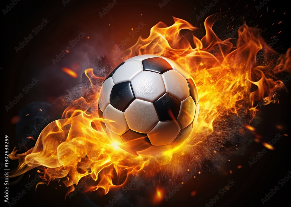 Fototapeta premium Fiery Soccer Ball Inferno: Dramatic Bokeh Stock Photo