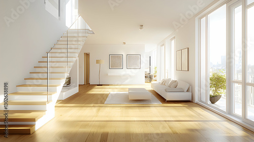 Wallpaper Mural Bright Minimalist Apartment Interior with Sunlight Streaming Through Large Windows Torontodigital.ca