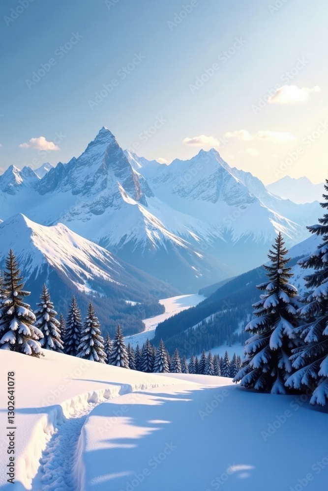 Fototapeta premium Snow-covered peaks of Tatra Mountains in morning frost, snowy, mountain peaks, winter wonderland