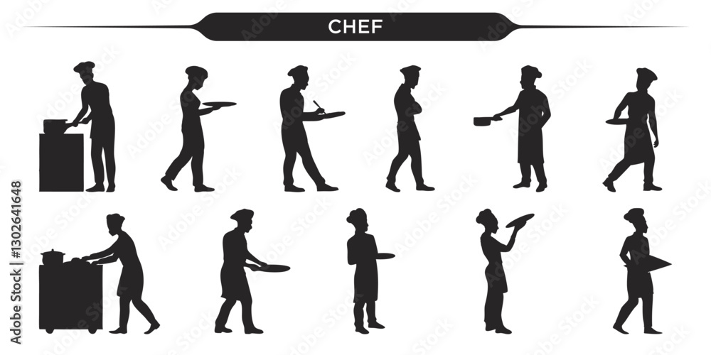 Obraz premium Vector illustration of various chef silhouettes