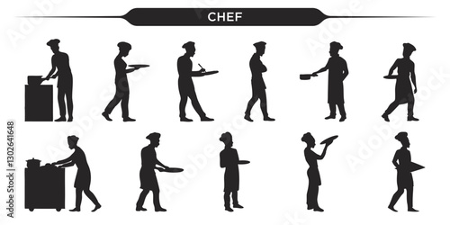 Vector illustration of various chef silhouettes