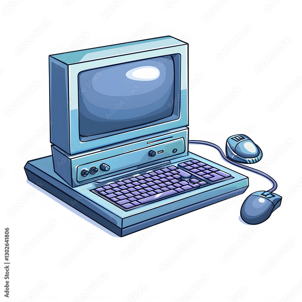 Retro Computer Setup with Keyboard and Mouse in Bright Colors Retro Computer Setup with Keyboard and Mouse in Bright Colors