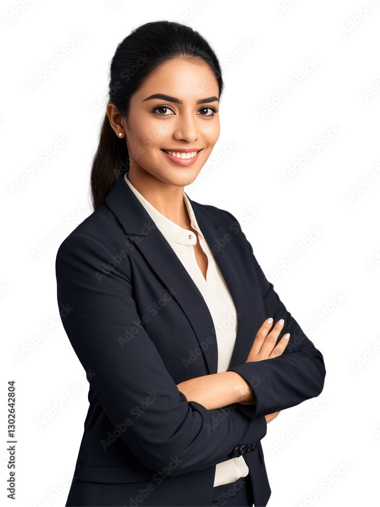 Portrait of a confident South Asian woman with sleek black hair, wearing a dark blazer and light blouse. Her approachable Portrait of a confident South Asian woman with sleek black hair, wearing a dark blazer and light blouse. Her approachable