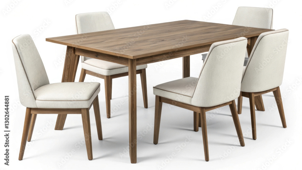 Obraz premium modern dining table set with minimalist furniture design, featuring wooden table and upholstered chairs, perfect for contemporary interiors