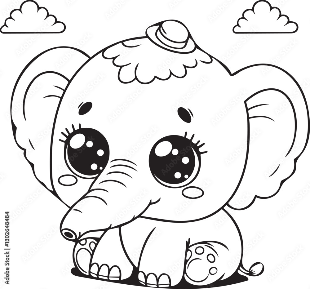 Hand drawn Cute Elephant Line Art coloring page Hand drawn Cute Elephant Line Art coloring page