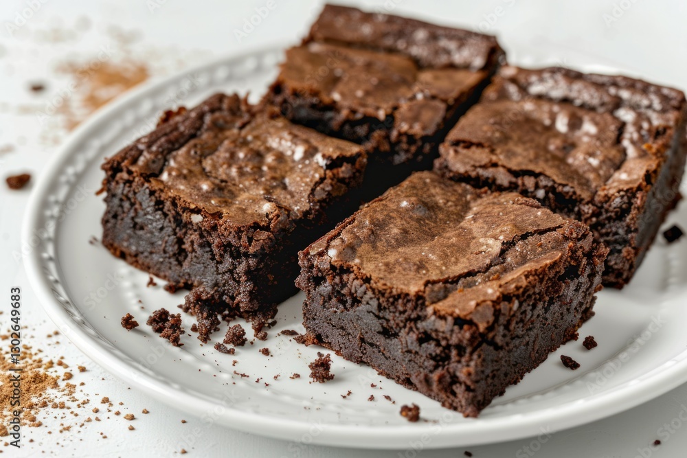 Decadent chocolate brownies on white plate. Neural network AI generated Decadent chocolate brownies on white plate. Neural network AI generated
