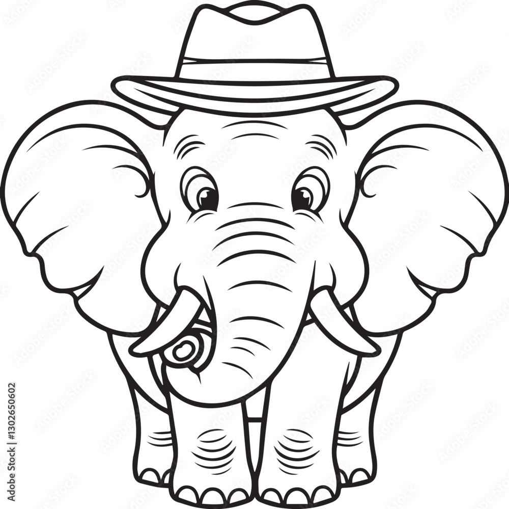 Fototapeta premium Hand drawn Cute Elephant Line Art coloring page