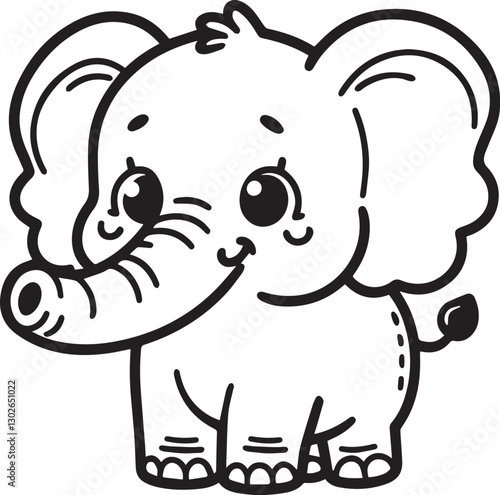 Hand drawn Cute Elephant Line Art coloring page