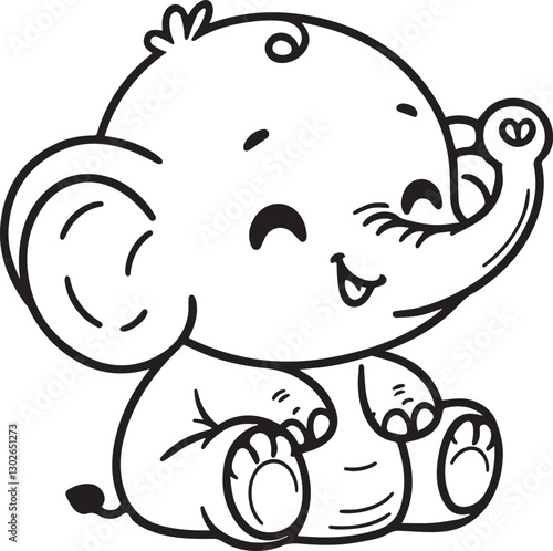 Hand drawn Cute Elephant Line Art coloring page