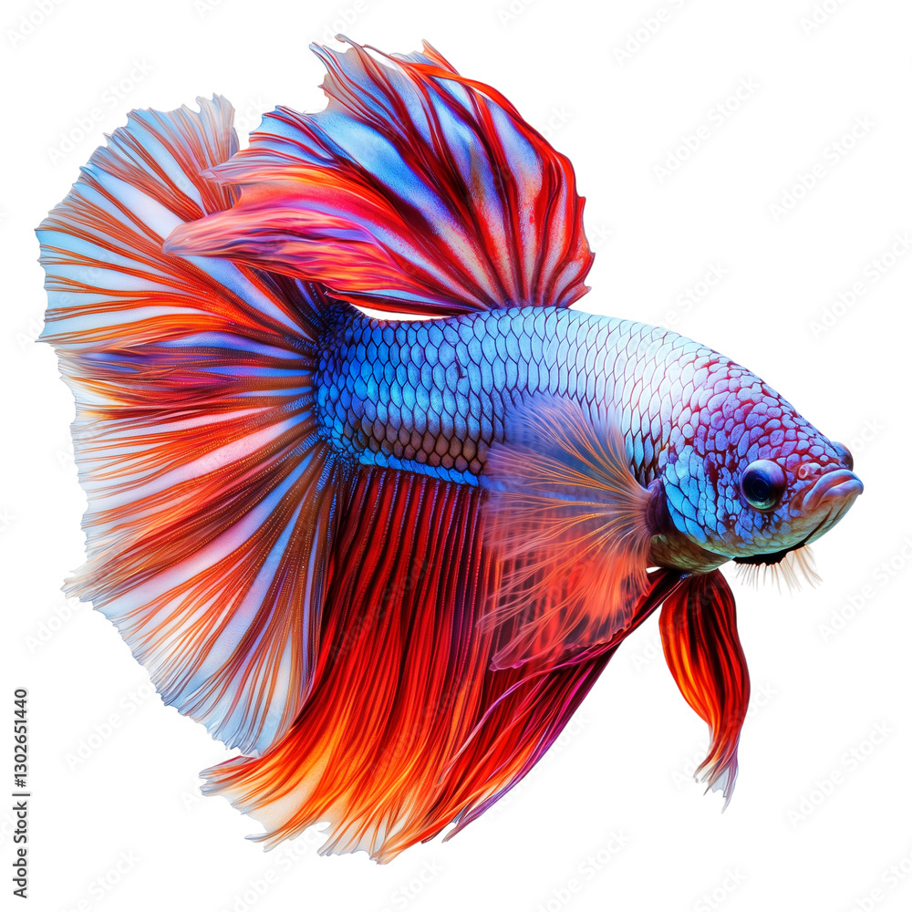 Fototapeta premium vibrant betta fish with flowing, iridescent fins on transparent background