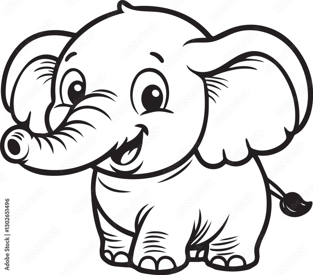 Fototapeta premium Hand drawn Cute Elephant Line Art coloring page