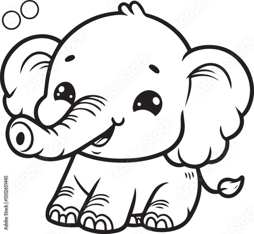 Hand drawn Cute Elephant Line Art coloring page