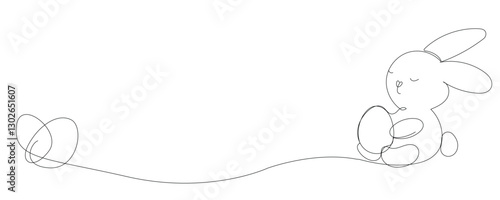 Wallpaper Mural Line Art Easter Bunny Character Doodle Symbol. Cute Baby Rabbit Hand Drawn Portrait. Lovely Mammal Adorable Hare Pet Animal Mascot. Outline Sketch One Continuous Line Art Decoration Illustration.   Torontodigital.ca