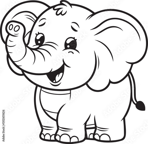 Hand drawn Cute Elephant Line Art coloring page