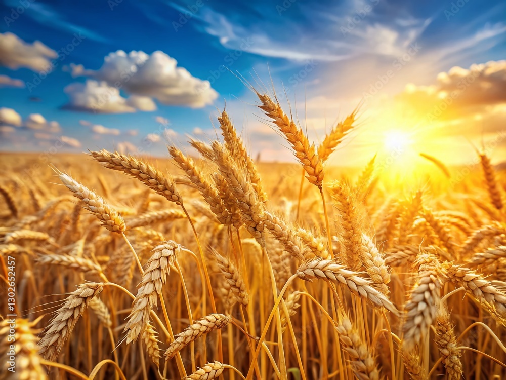 Fototapeta premium Golden Wheat Field Harvest Festival: Copy Space for Text & Logos