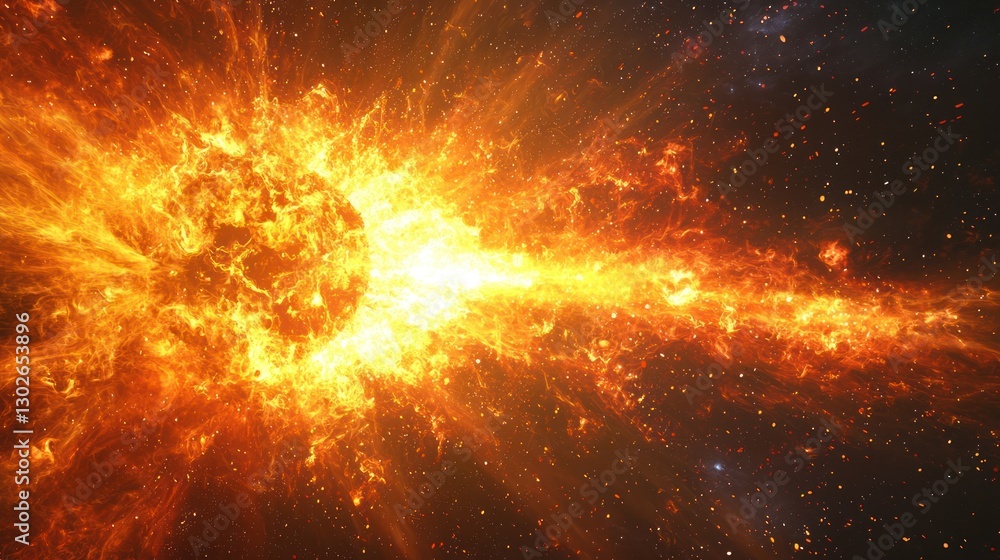 An artistic interpretation of a cosmic explosion, with vibrant waves of energy and light. An artistic interpretation of a cosmic explosion, with vibrant waves of energy and light.