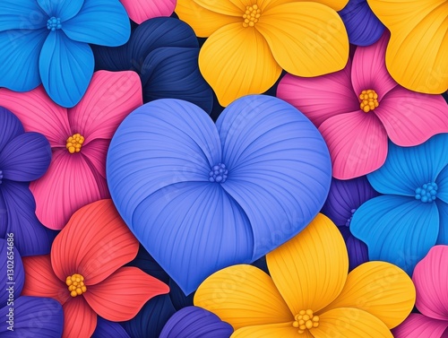 Wallpaper Mural Vibrant floral arrangement featuring a large blue heart among colorful blooms Torontodigital.ca