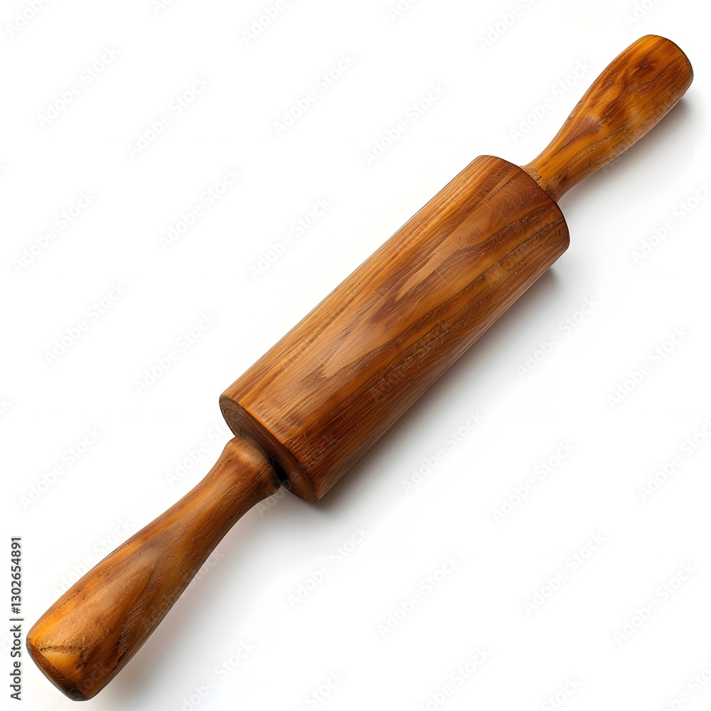 Wooden Rolling Pin on a White Background for Baking Needs Wooden Rolling Pin on a White Background for Baking Needs