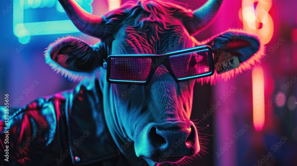 Cyberpunk Cow in Neon City Cyberpunk Cow in Neon City