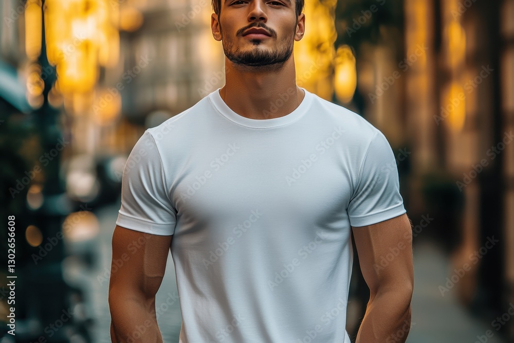 Stylish young man confidently poses on an urban street during golden hour, surrounded by warm evening light and a vibrant city atmosphere Stylish young man confidently poses on an urban street during golden hour, surrounded by warm evening light and a vibrant city atmosphere