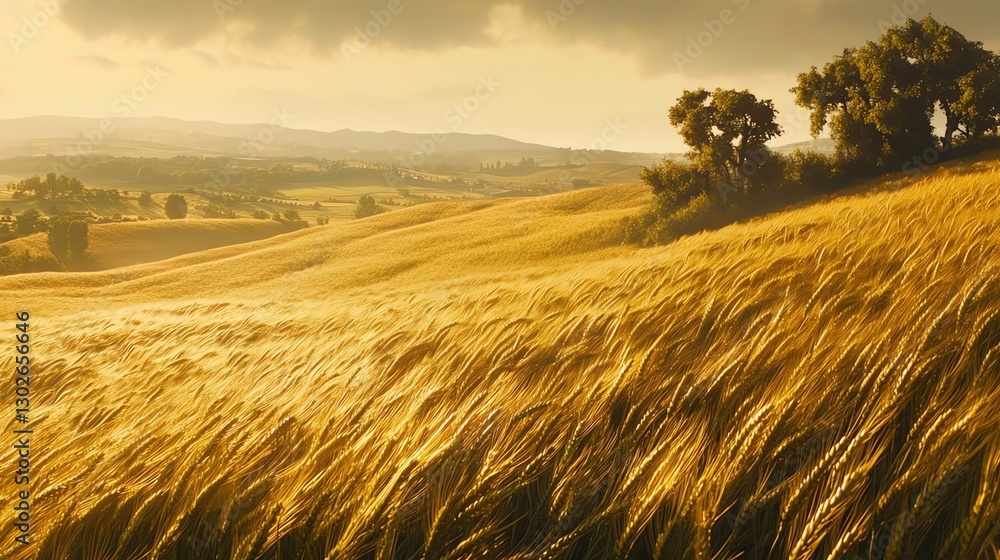Obraz premium Golden wheat field under dramatic sky