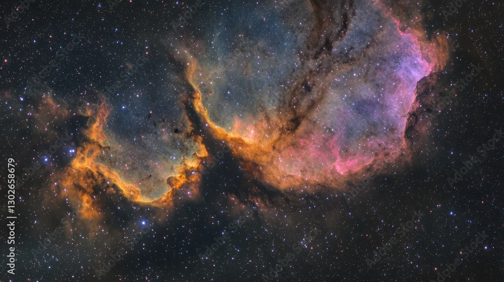 A celestial scene featuring vibrant clouds of cosmic gas illuminated by starlight. A celestial scene featuring vibrant clouds of cosmic gas illuminated by starlight.