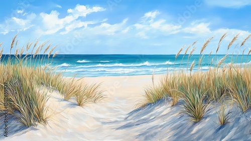 Wallpaper Mural Ocean view with sandy beach and grass Torontodigital.ca