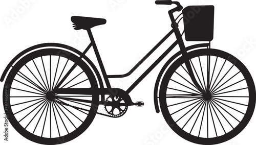 A silhouette of a bicycle with clear and bold lines for the bicycle with background is white, bicycle on a white background