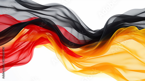Abstract flowing silk waves in black, red, and gold, representing the national flag of Germany. 