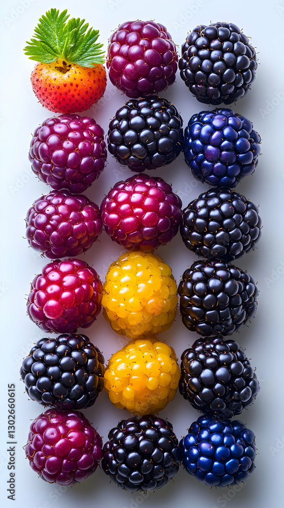 Colorful Berries Displayed in Rows Colorful Berries Displayed in Rows
