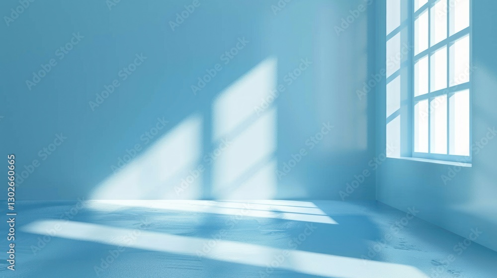 Obraz premium Serene Blue Room with Sunlight Streaming Through Window