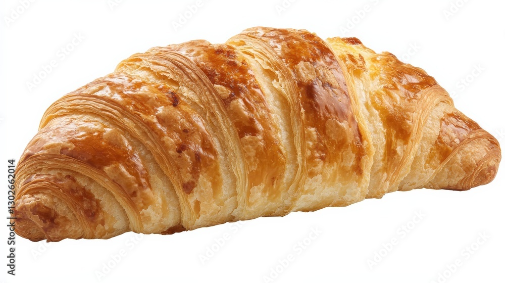 Freshly Baked Golden Croissant with Flaky Layers on a White Background Freshly Baked Golden Croissant with Flaky Layers on a White Background