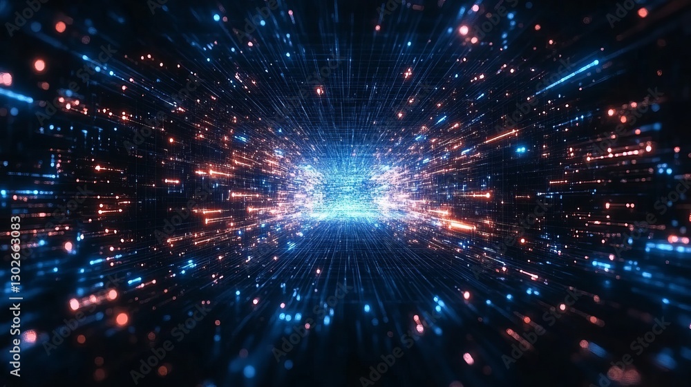 Neon Blue and Pink Laser Grid Tunnel in Cyberpunk Style Neon Blue and Pink Laser Grid Tunnel in Cyberpunk Style