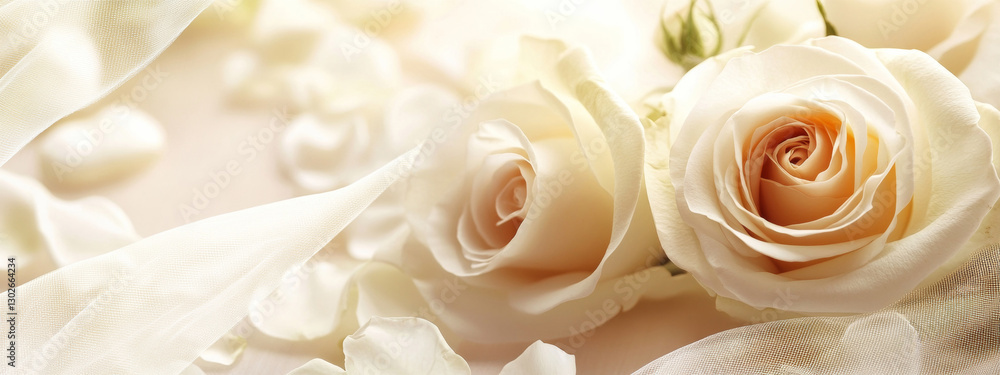Obraz premium Elegant cream roses on ornate background - wedding banner