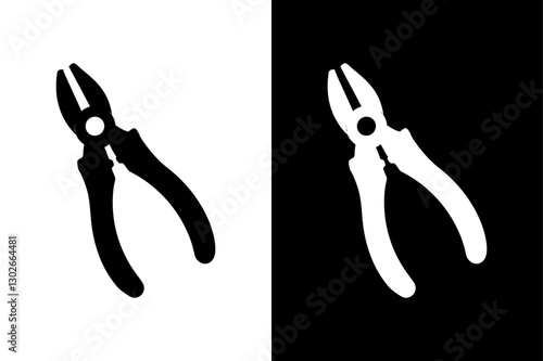 Pliers Silhouette Vector Icon Black And White Background.