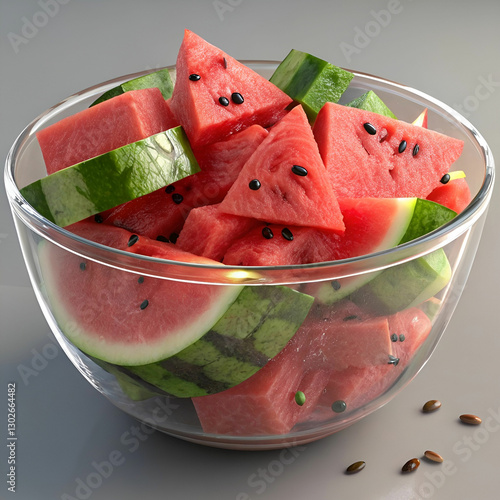 a glass bowl with pieces of watermelon