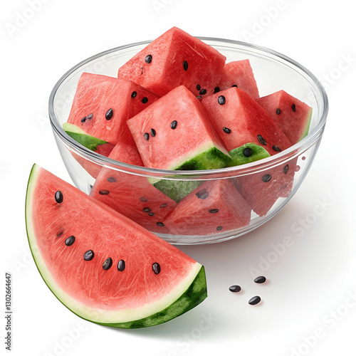 a glass bowl with pieces of watermelon