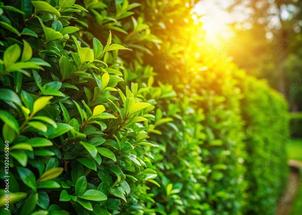 Fototapeta premium Lush Green Hedge Background: Calming Nature Photography for Outdoor Scenes