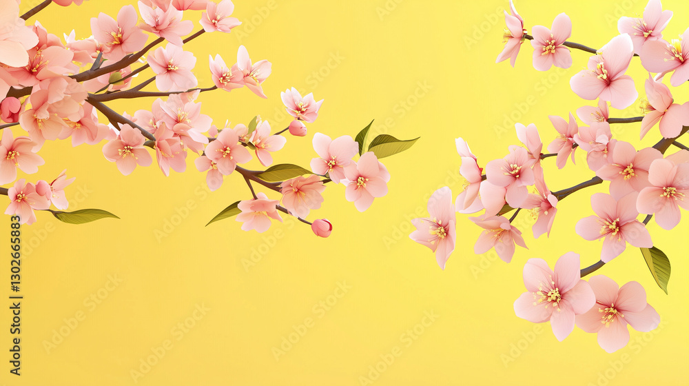 Fototapeta premium Peach Blossoms on Gold Background