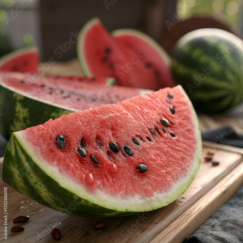 close up of watermelon slice and stones