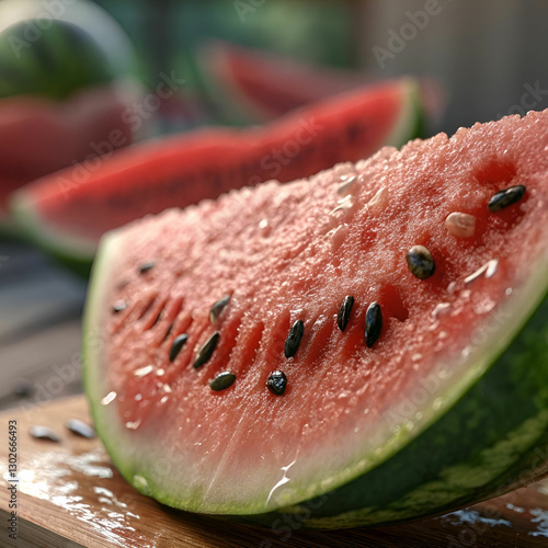 close up of watermelon slice and stones