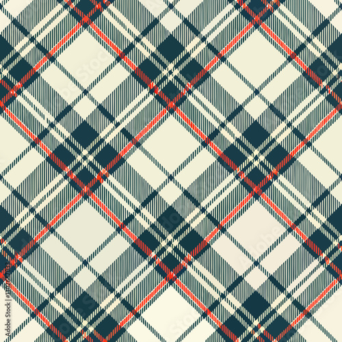 Wallpaper Mural Beige, Navy Blue, and Coral Red Plaid Fabric Texture: Seamless Diagonal Tartan Pattern for Textile Design and Backgrounds Torontodigital.ca